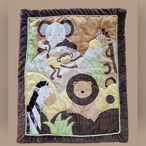 Lambs & Ivy Crib Blanket 3D Quilted Zoo Animals Monkey Lion Elephant Giraffe